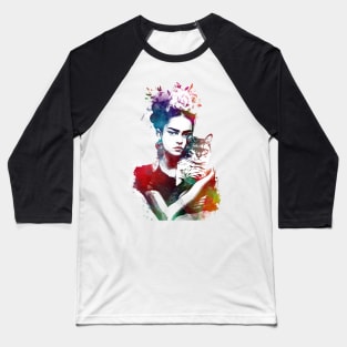 Woman and cat portrait Baseball T-Shirt